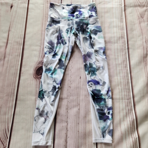 Athleta "Floral Mudra 7/8 Leggings" High Rise White Mesh Panel | Women's Size XS - Picture 2 of 11